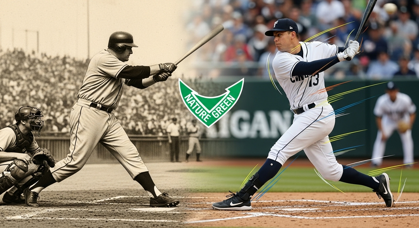 DH 제도 도입 전후의 야구 경기를 비교하는 그림. 지명타자 제도가 타격 전문 선수에게 미친 영향을 보여준다.