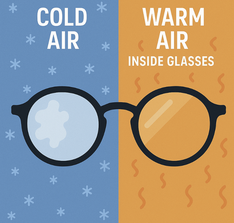 찬 공기 vs 따뜻한 안경 내부 온도 차를 보여주는 인포그래픽