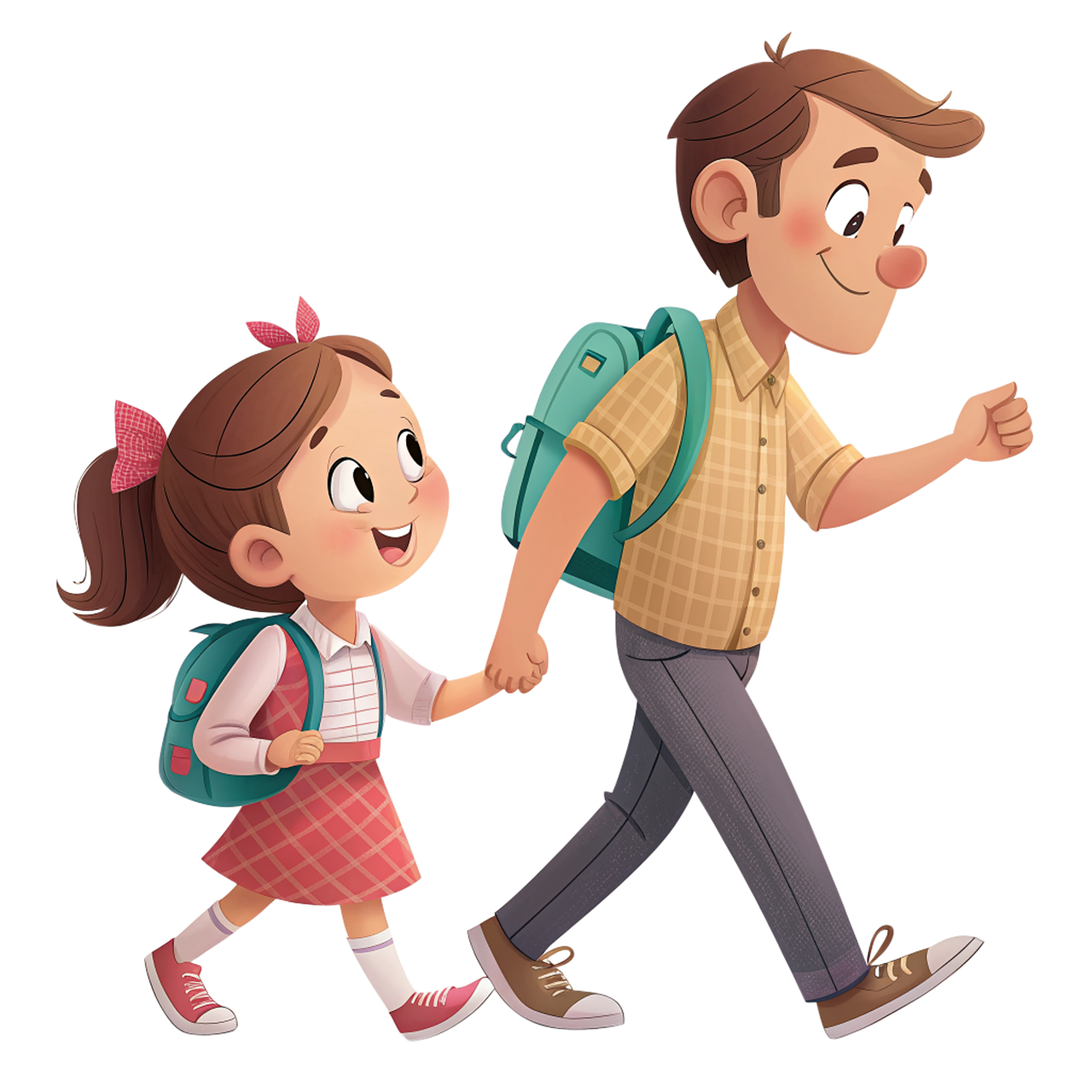 아빠와 등교하는 아이 이미지