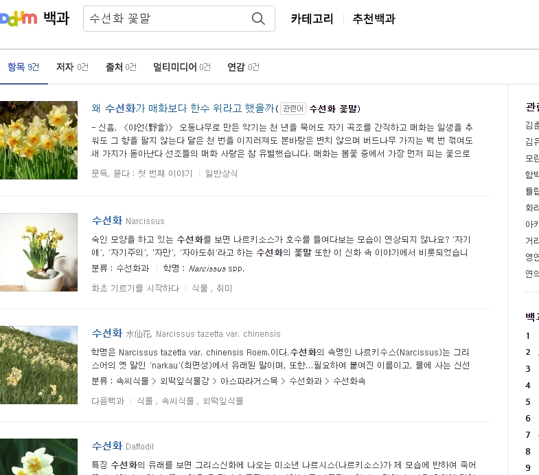 추사 김정희와 수선화에 얽힌 이야기를 다룬 글 목록