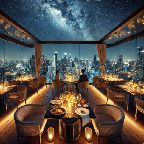 야경이 아름다운 루프탑 레스토랑 사진