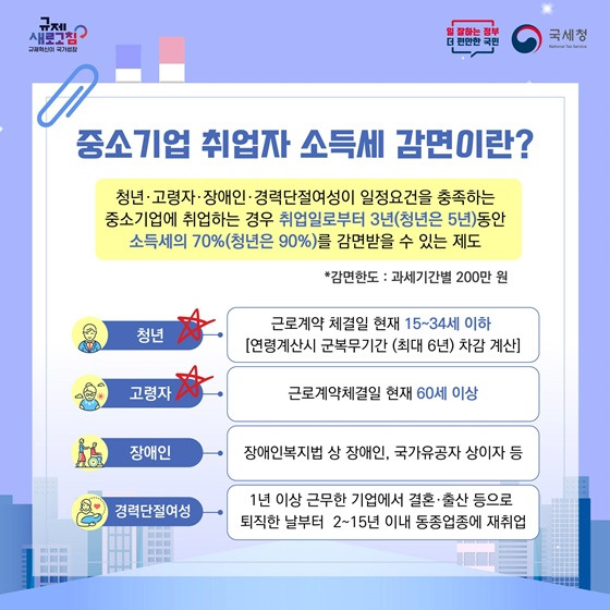 중소기업 취업자 소득세 감면 대상
