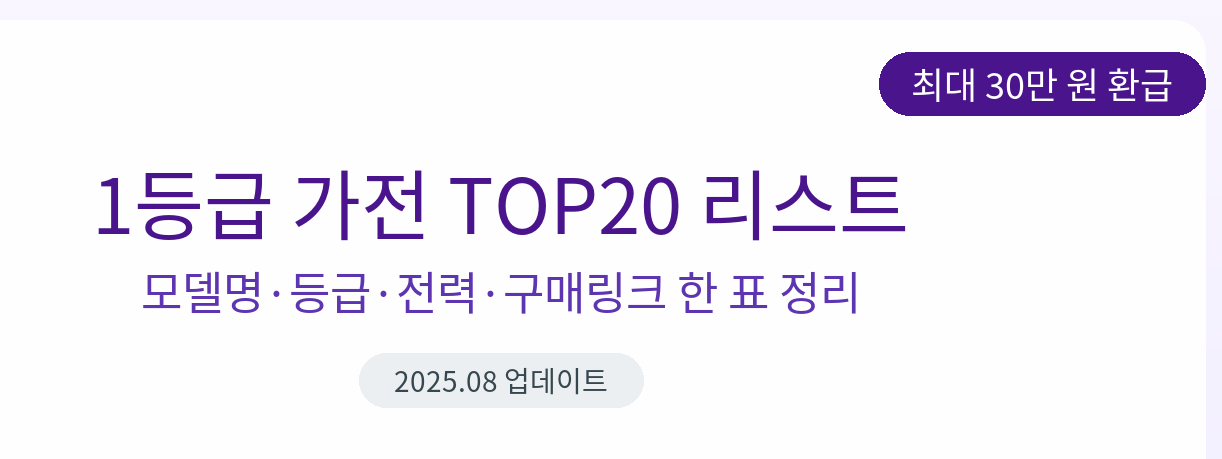 1등급 가전 TOP20 리스트