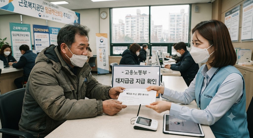 월급을 못 받아서 대지급금 지급받는 모습