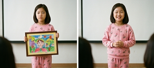 딸이 발표를 마치고 환하게 웃는 모습
