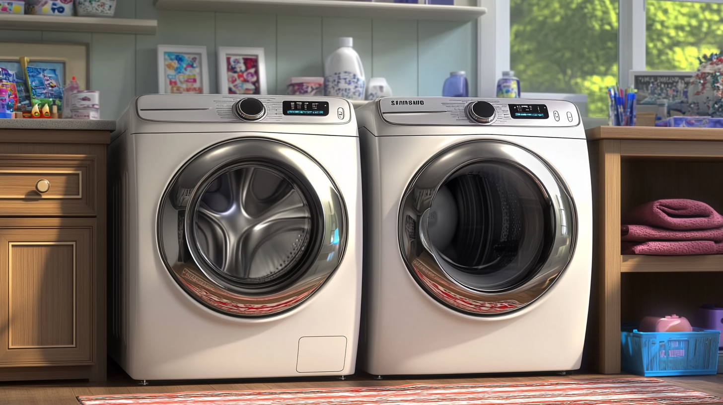 스마트 홈 환경에서 에너지 효율성과 세련된 디자인을 특징으로 하는 최신 삼성 세탁기 건조기 세트