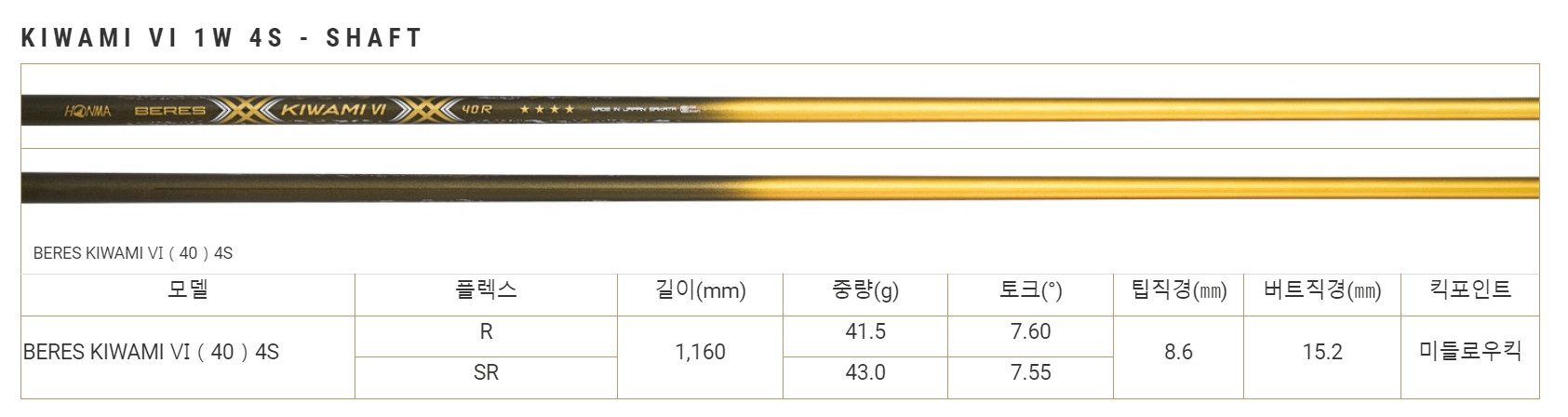 혼마 베레스 키와미6 드라이버 샤프트 스펙