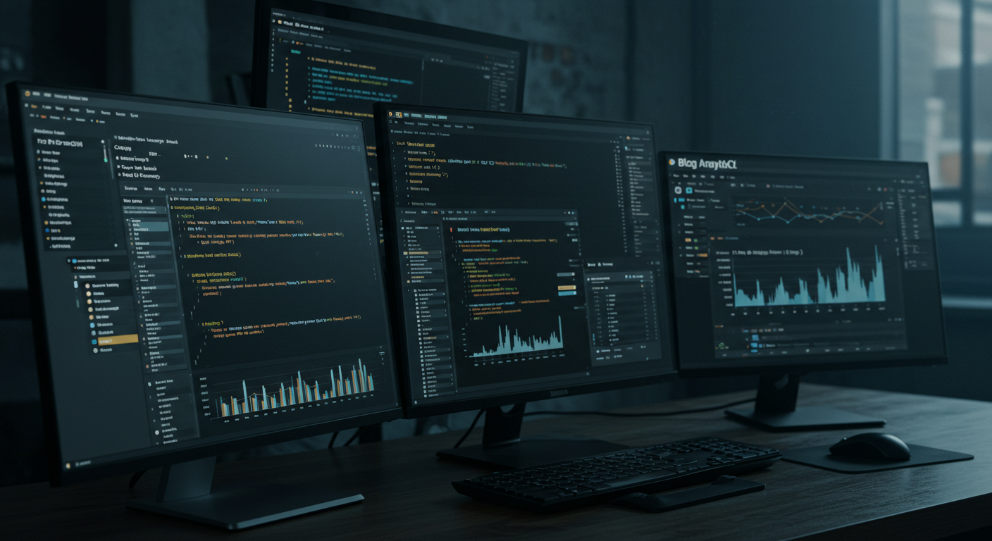 모니터에 각종 프로그램이 띄어져 있는 모습