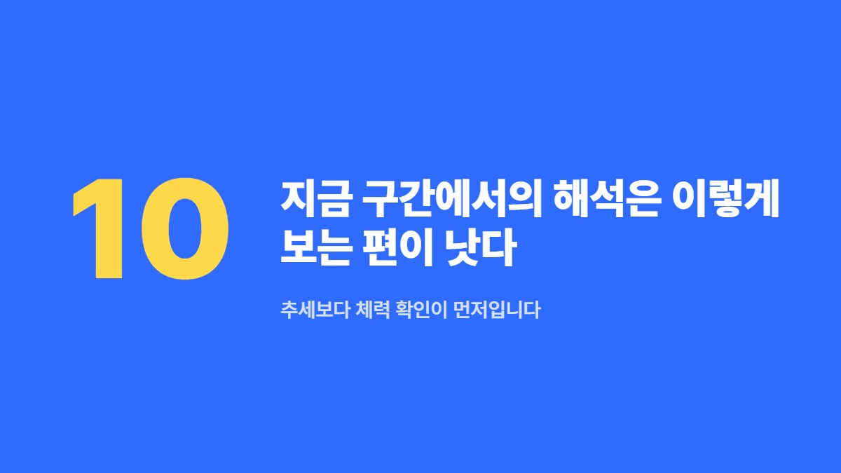 지금 구간에서의 해석은 이렇게 보는 편이 낫다 — 추세보다 체력 확인이 먼저입니다