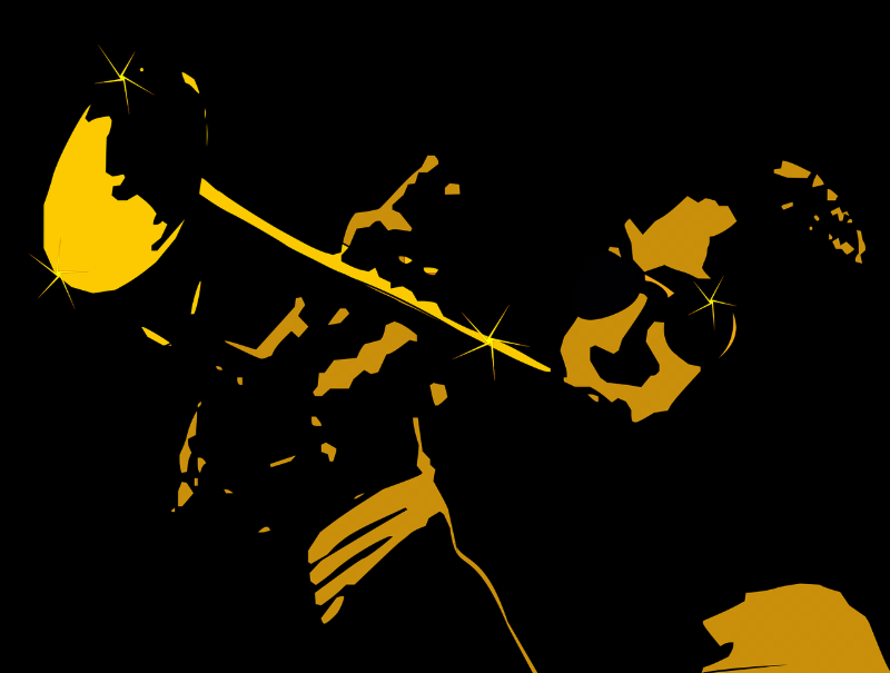 재즈 트럼펫 연주자 골드 실루엣 일러스트 &mdash; 본 투 비 블루 영화 리뷰