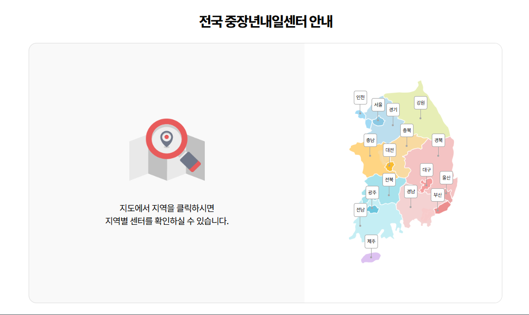 중장년 내일센터 목록 및 연락처