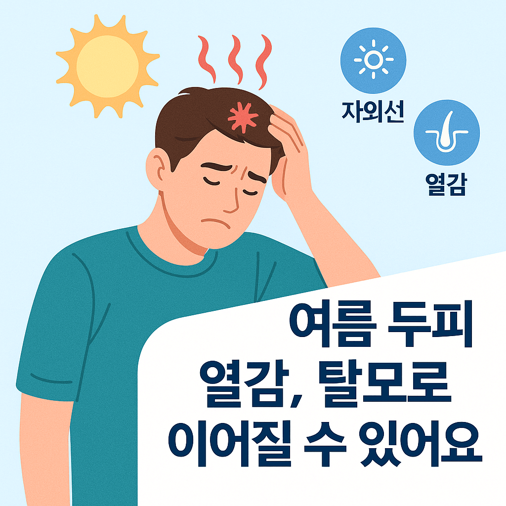 뜨거운 태양에 두피열감으로 힘들어가는 남자의 모습