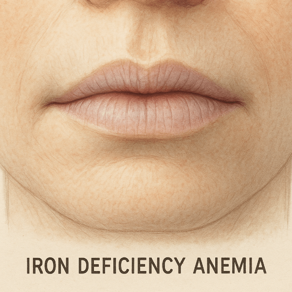 철분 결핍성 빈혈로 인해 창백해진 입술의 클로즈업 이미지