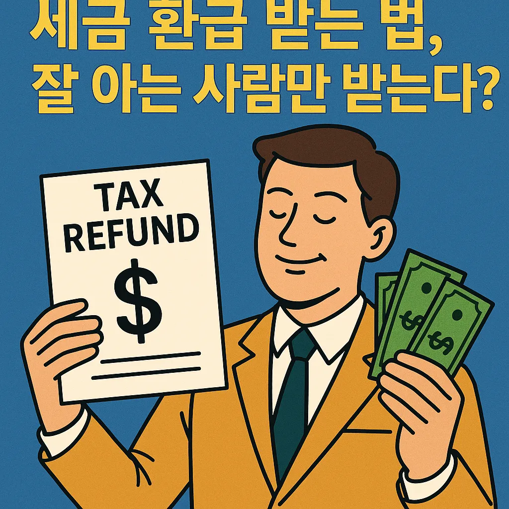 세금-환급서와-현금을-들고-미소-짓는-남성을-묘사한-일러스트-이미지