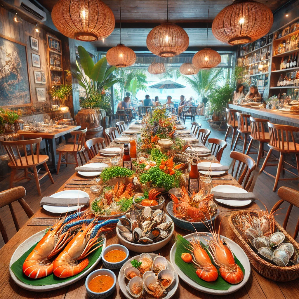 싱싱한 해산물 요리가 담긴 다낭의 레스토랑 풍경