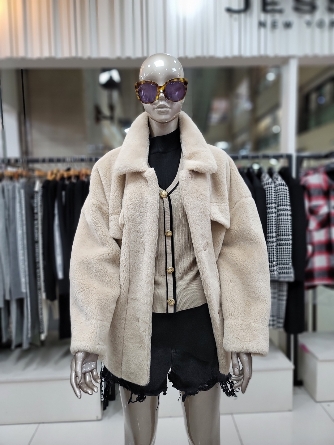 제시뉴욕 양가죽 배색 무스탕 재킷 JAA5NSJL2310BG