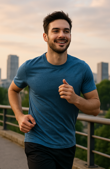 매일의 러닝을 통해 성취감을 쌓아가는 젊은 남성의 아침 러닝 모습