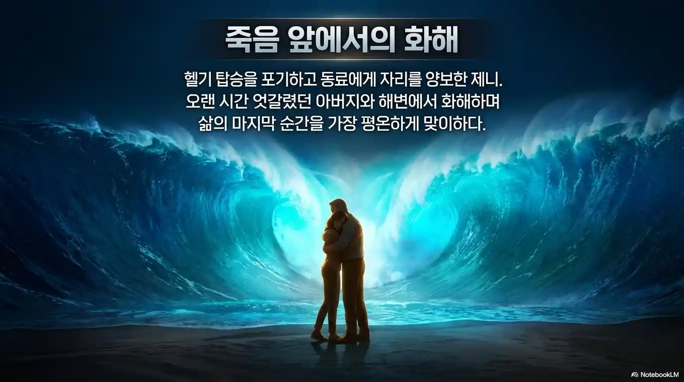 딥 임팩트 결말 제니 러너 아버지 해변 화해 - 쓰나미 앞 부녀 포옹 가장 감동적인 장면