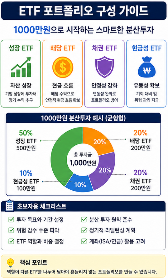 ETF 포트폴리오 구성 성장 배당 채권 비중 인포그래픽