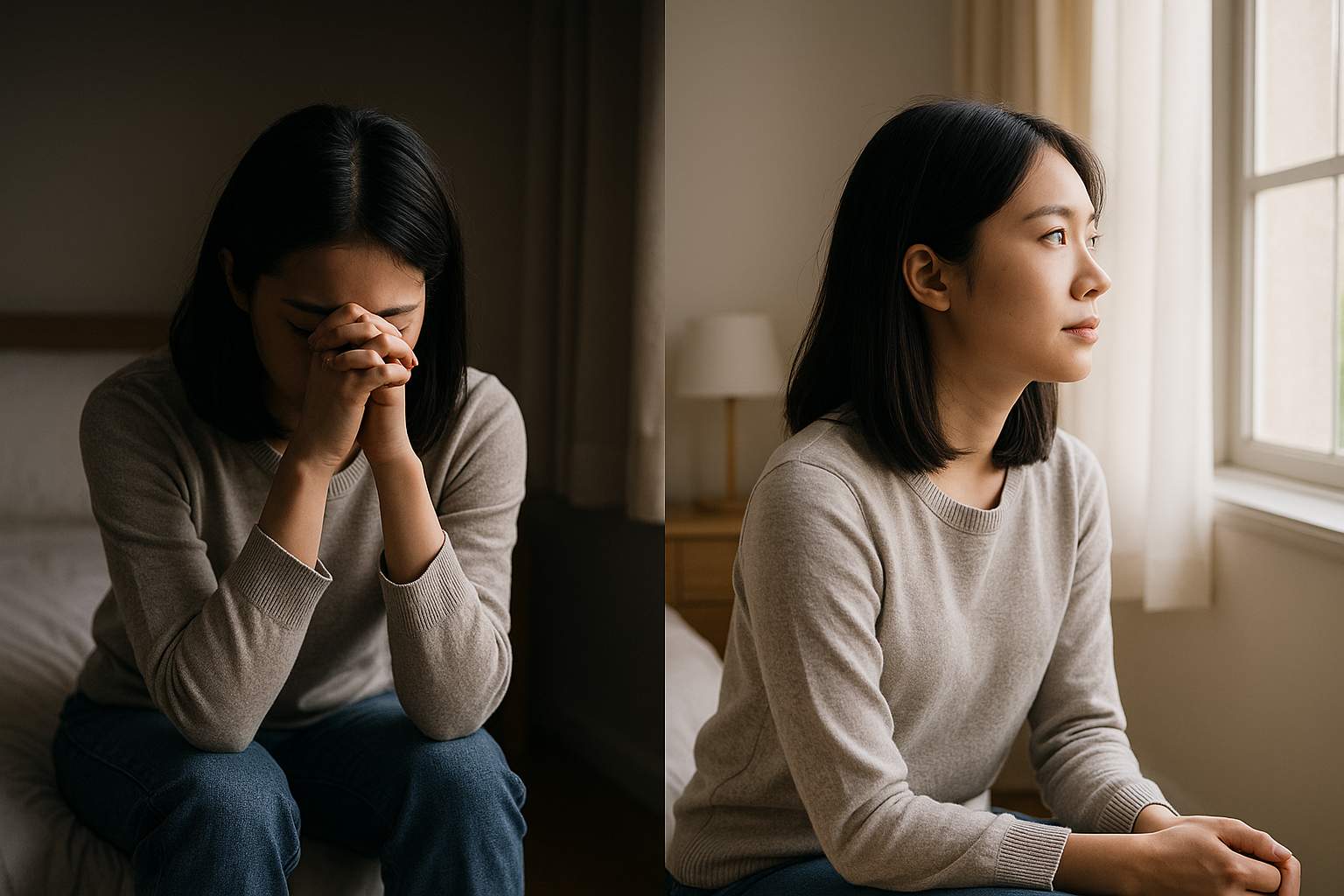 순천 청년이 고립된 상태에서 창밖을 바라보며 희망을 찾는 모습. 청년도전지원사업의 변화 과정 시각화. 2025년 순천시 청년 지원정책 이미지