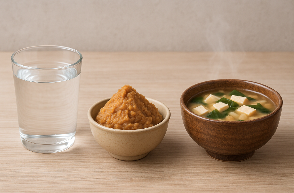물에 따른 된장 찌개의 맛의 차이를 설명하는 사진