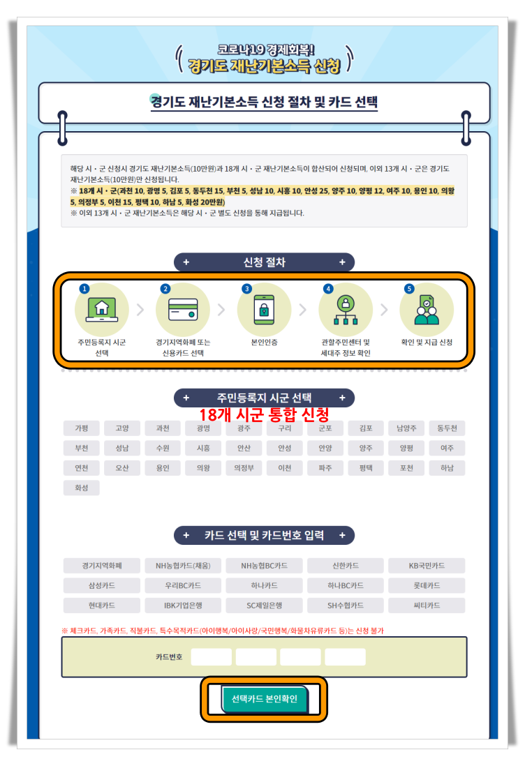 신청 절차 및 카드 선택