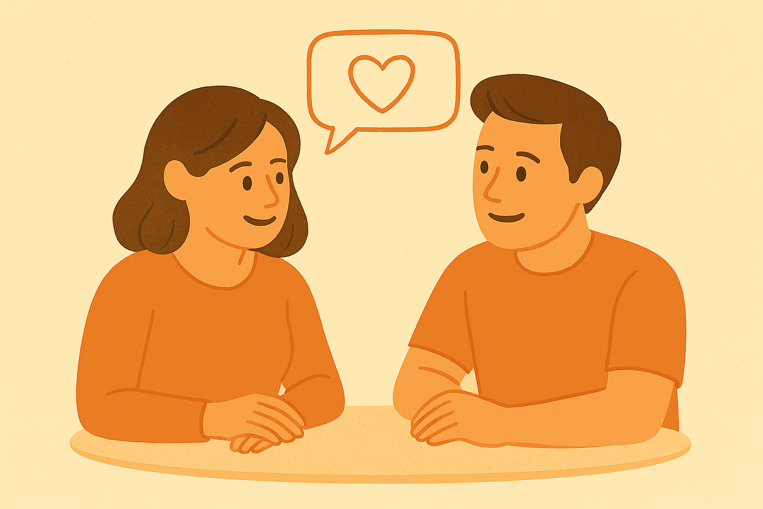 마주보고 앉아 서로의 대화를 경청하고있는 부부의 모습