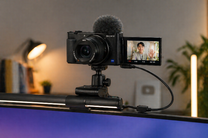 야외 브이로그 촬영에 적합한 경량 카메라와 그립 세팅 이미지