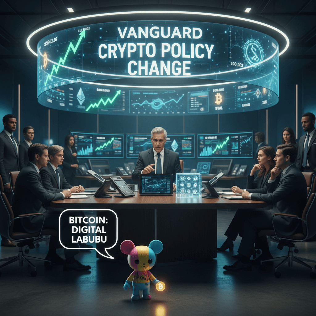 뱅가드 암호화폐 회의와 비트코인을 든 라부부