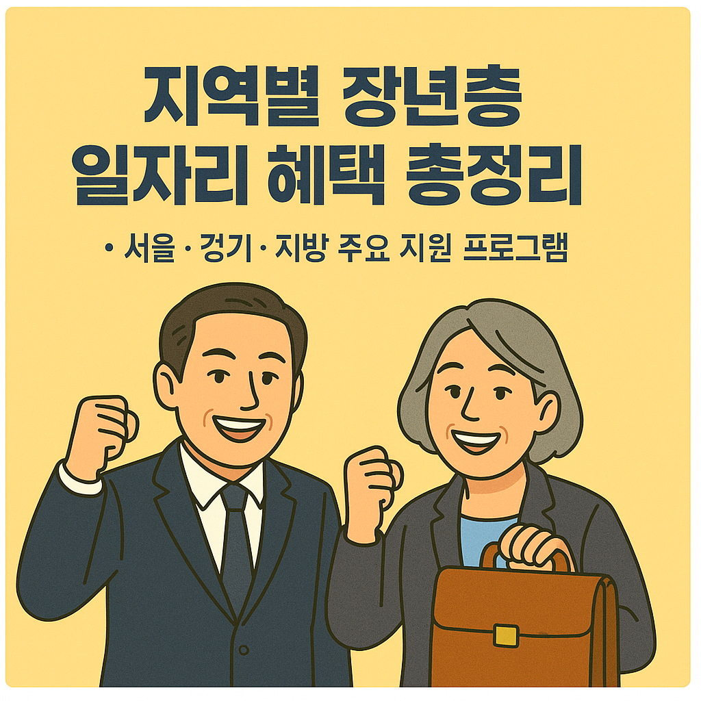장년층 일자리 혜택 요약 이미지, 서울 경기 지방별 지원정책