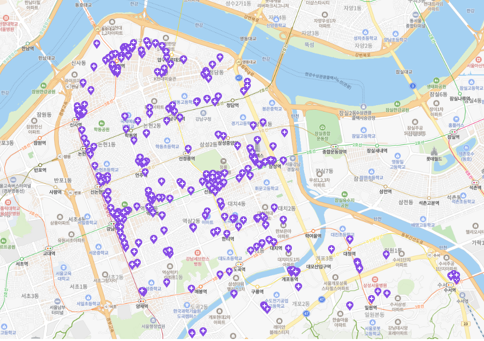 강남-임플란트-치과-분포도
