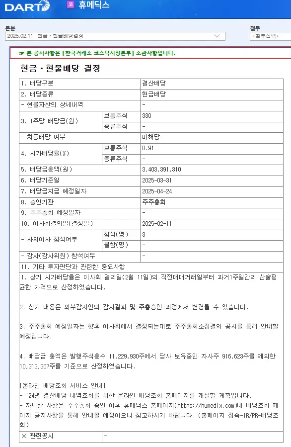 휴메딕스(200670) 2025년 배당