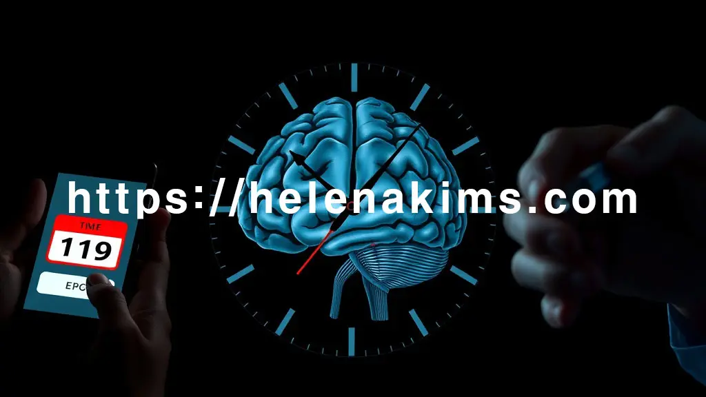 중앙에 인간 뇌 이미지와 빠르게 돌아가는 시계 초침이 오버레이. 한쪽에서는 119 버튼이 빛나는 스마트폰을 누르려는 손, 다른 쪽에서는 의료진의 손이 혈전용해제 주사를 준비하는 모습이 흐릿하게 보인다.