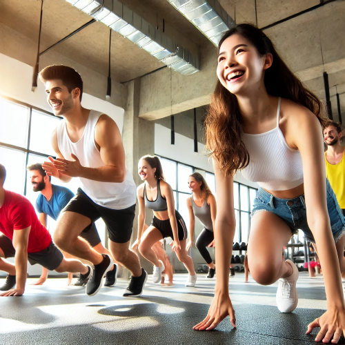 점핑스쿼트 준비동작을 하고 있는 남성