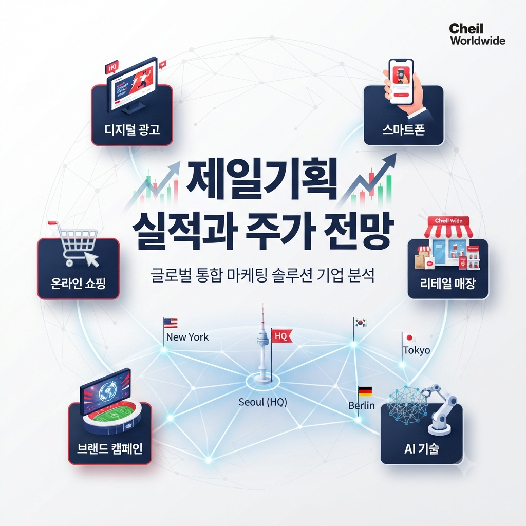 제일기획의 국내외 광고사업과 디지털&middot;리테일 중심 사업구조를 표현한 이미지