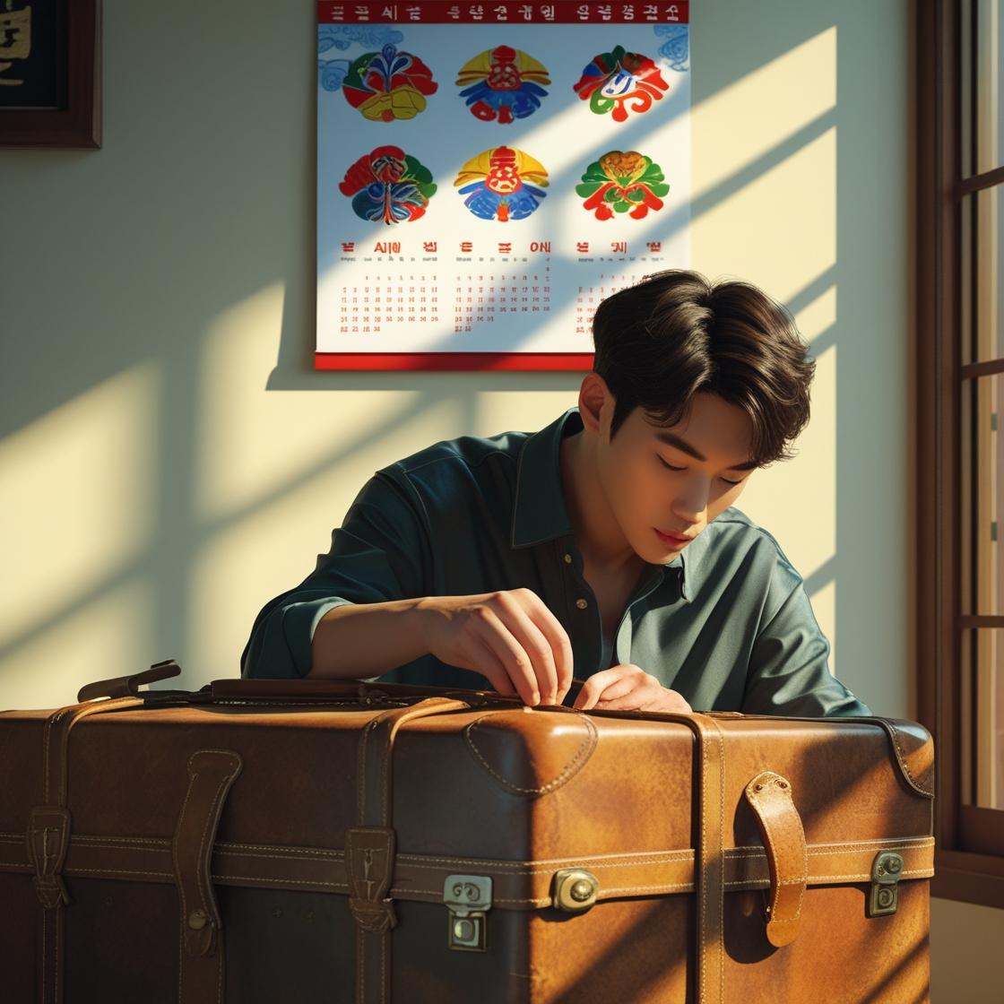 이삿짐을 싸는 한국 청년의 모습