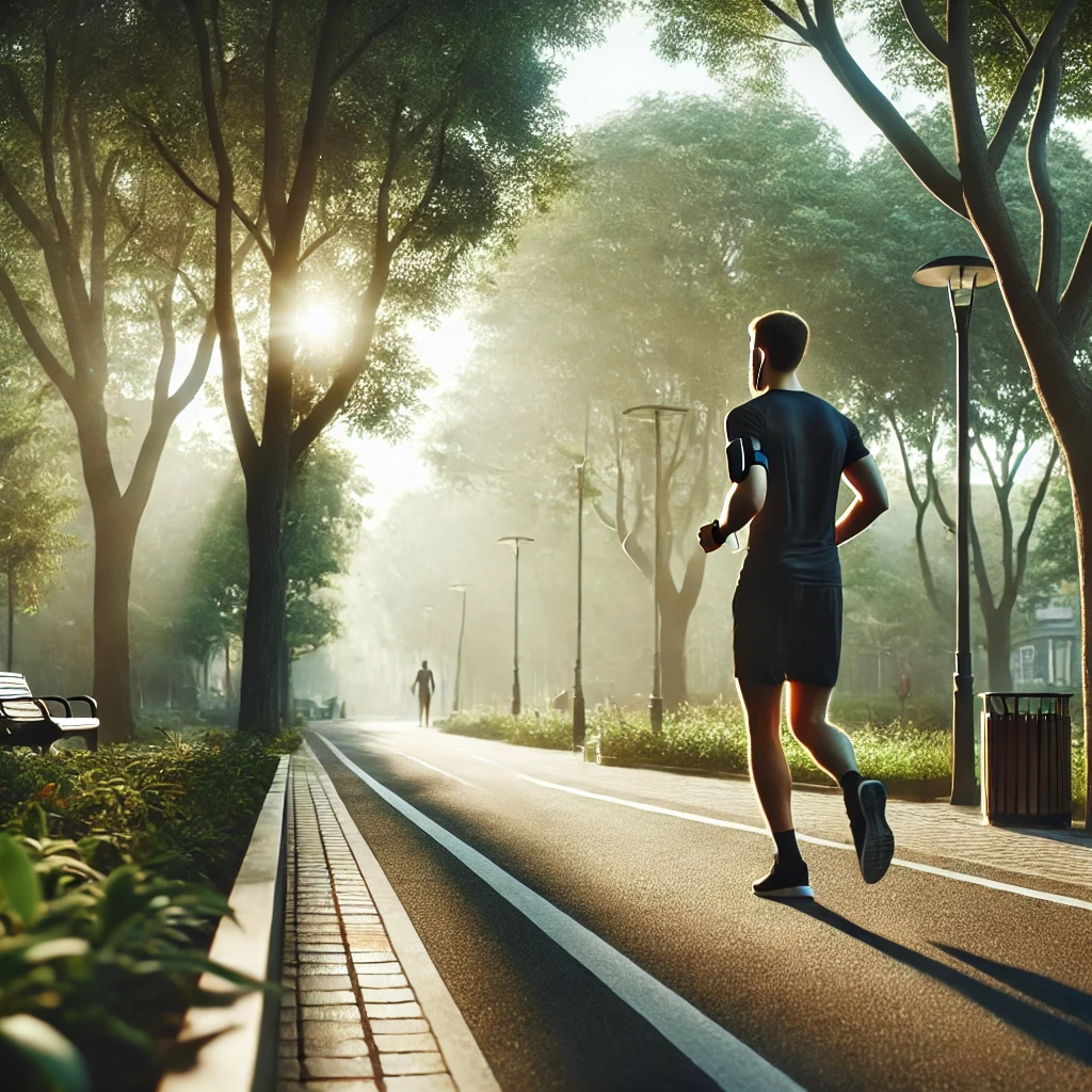 건강관리를 위해 조깅하고 있는 남성의 모습