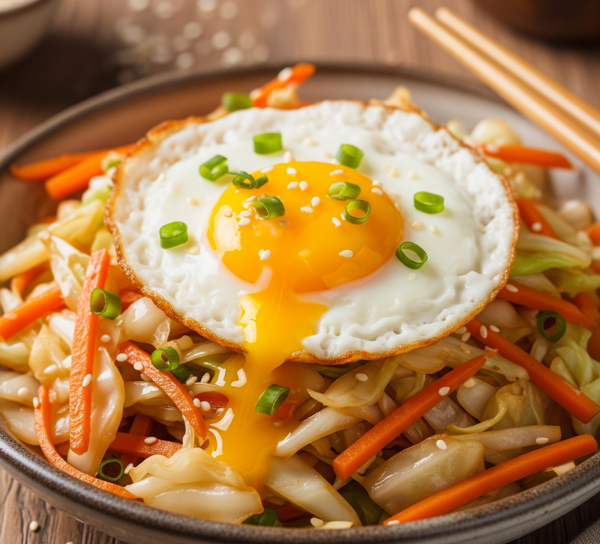 양배추당근볶음과 계란 후라이