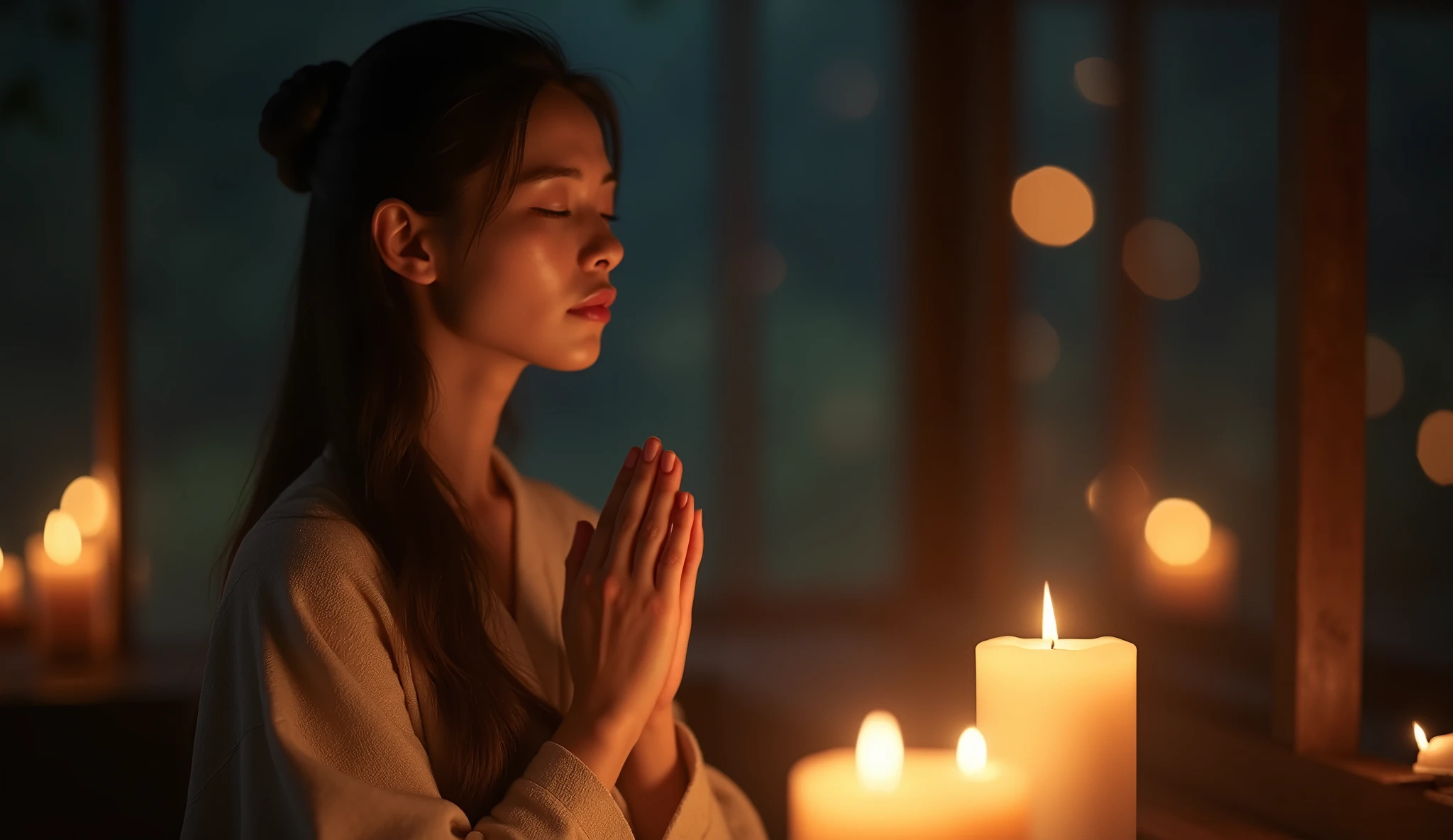 차분히 명상하는 여자