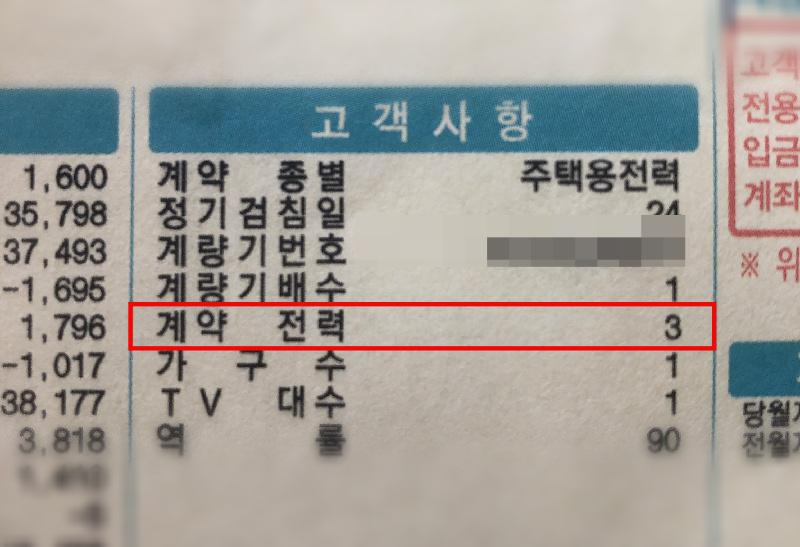 전기요금 청구서에 표기된 계약전력