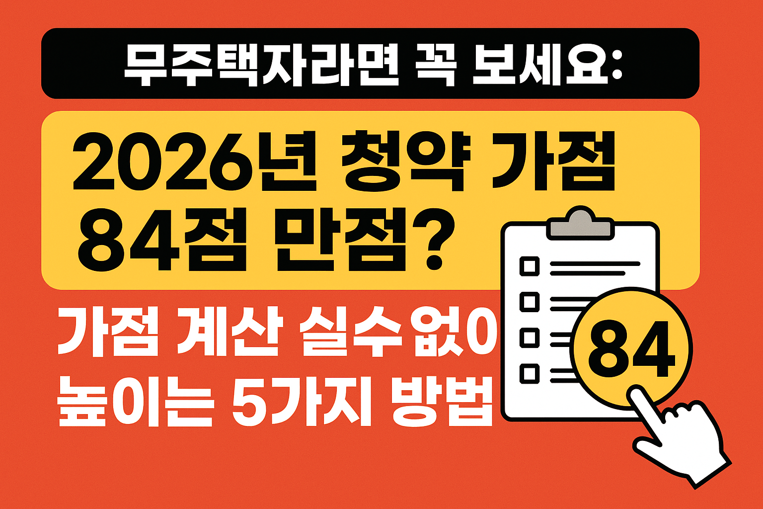 무주택자라면 꼭 보세요: 2026년 청약 가점 84점 만점? 가점 계산 실수 없이 높이는 5가지 방법