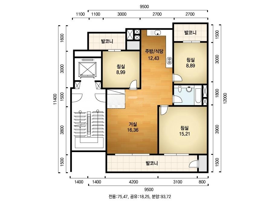 평면도(공급91.92㎡/전용75.48㎡)