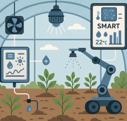 스마트 재배 자동화 시스템이 작물 생육 상태를 실시간 모니터링하고 자동으로 환경을 제어하는 디지털 농업 구조