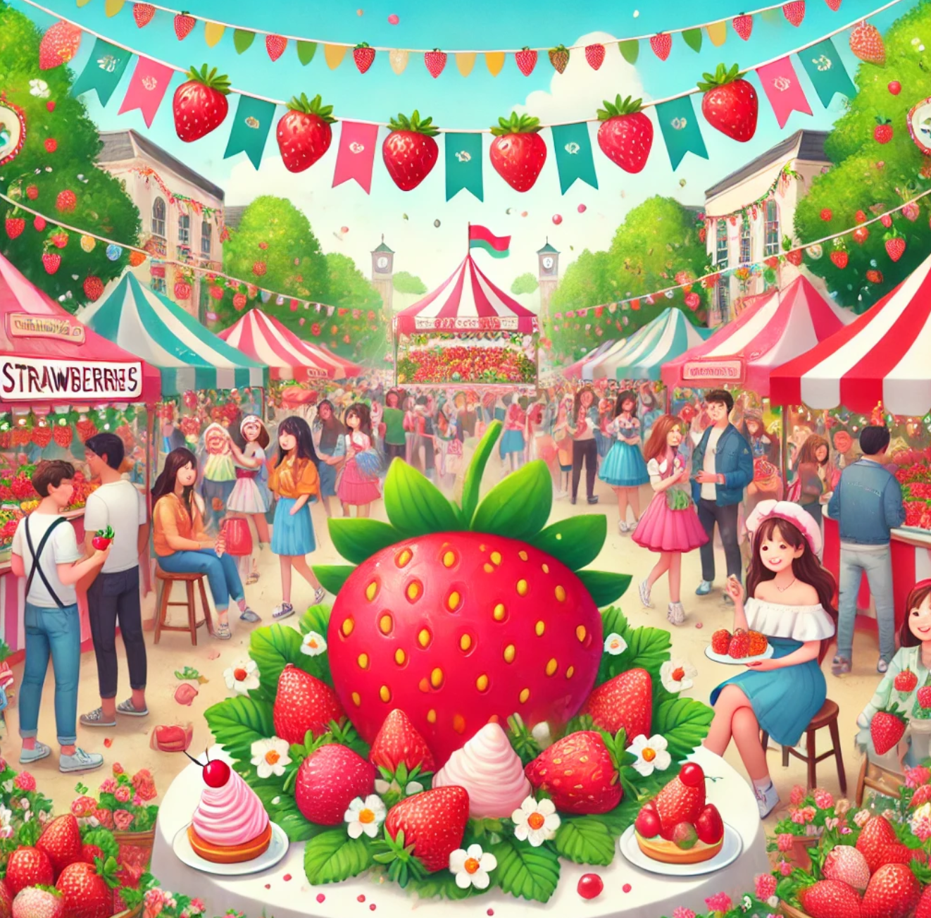 딸기축제를 즐기는 사람들