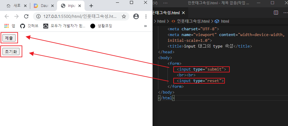 input type submit와 reset 속성
