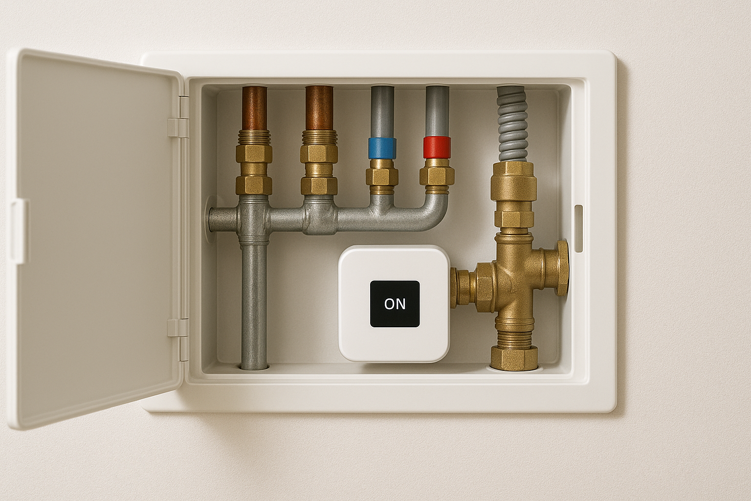 가정 분배기에 장착된 메인밸브 자동 차단 컨트롤러 클로즈업