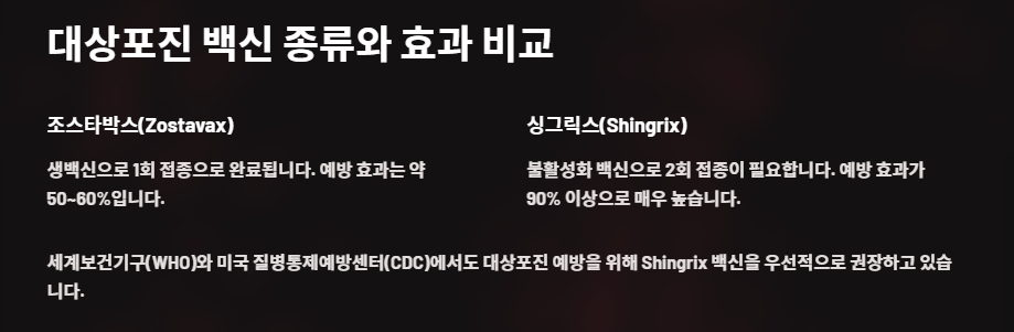 대상포진 백신 종류와 효과 비교