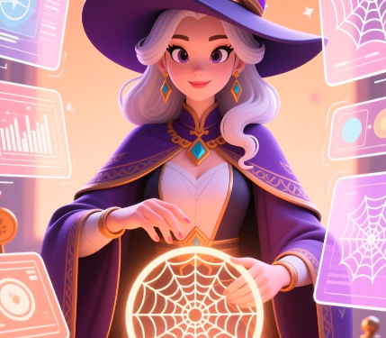 AI fortune teller webtoon service showing digital tarot reading with Korean traditional elements and modern technology interface