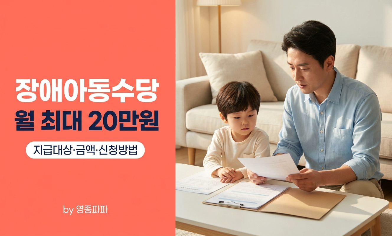 거실 탁자에서 서류를 확인하는 아빠와 아이