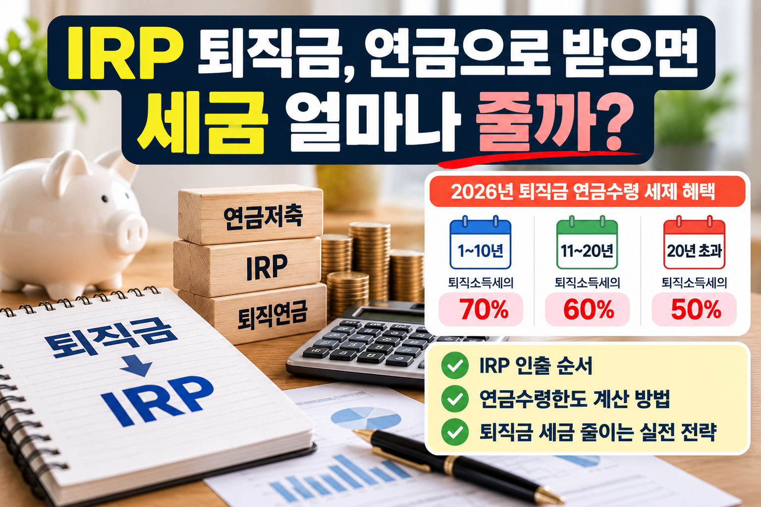 2026년 IRP 퇴직금 연금수령 방법과 인출 순서, 연금수령한도 및 퇴직소득세 절세 혜택